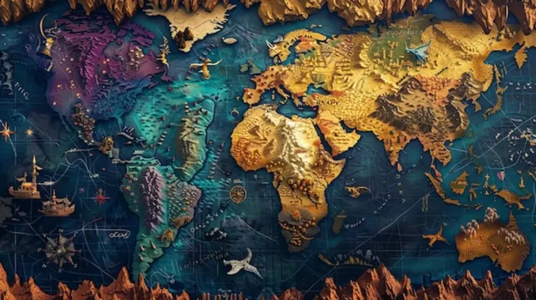 antique world map mysterious details close up