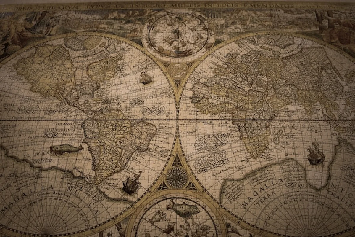 vintage world map close up detail old geography