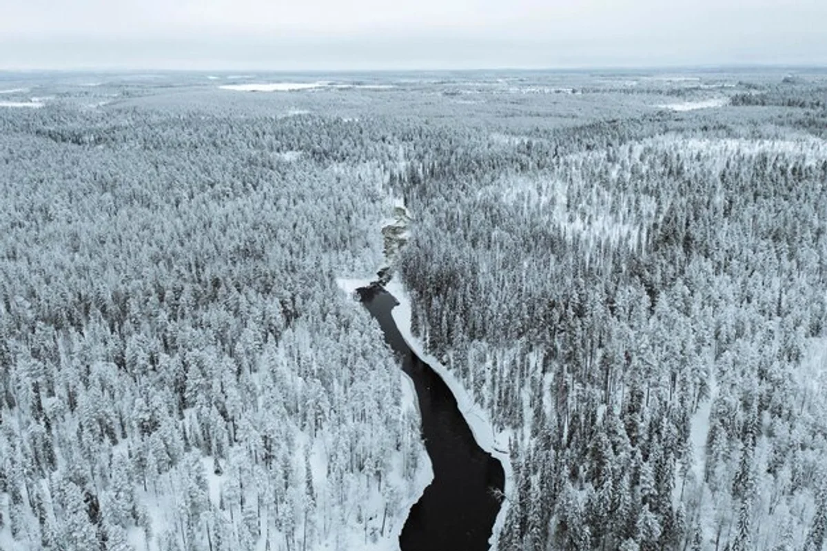 siberian river journey aerial winter