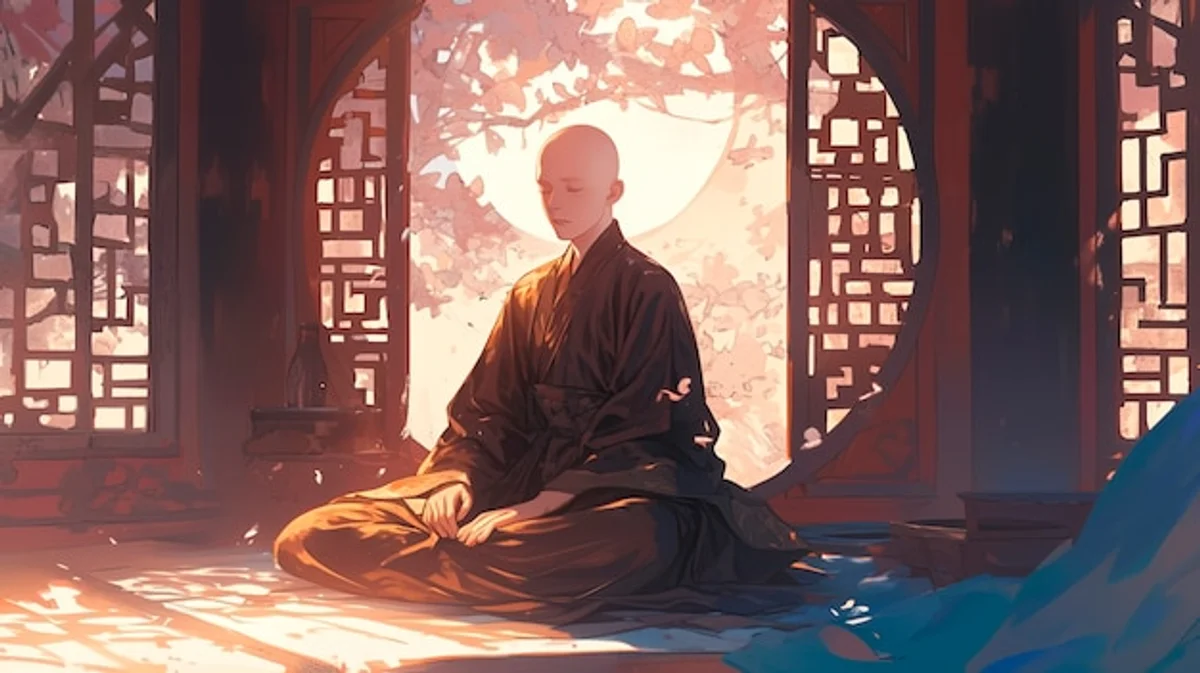 asian elderly travelers buddhist temple peaceful path