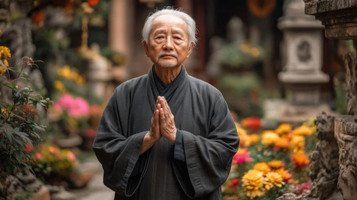 quiet asian temple garden seniors traveling