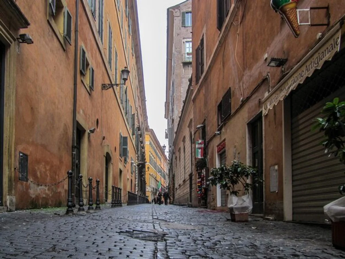 ancient roman street in the rain