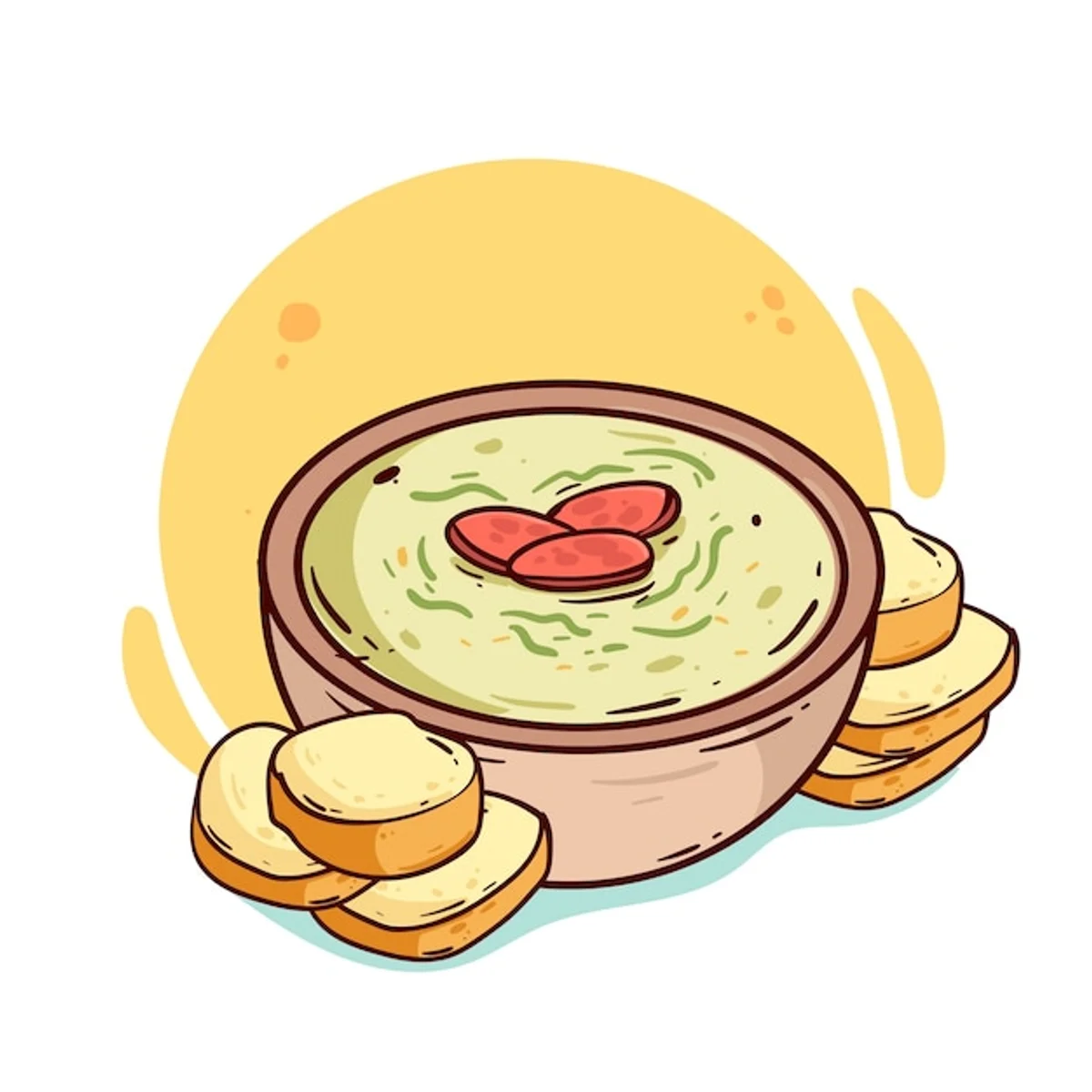 german potato soup with clear visible potato chunks in a rustic bowl