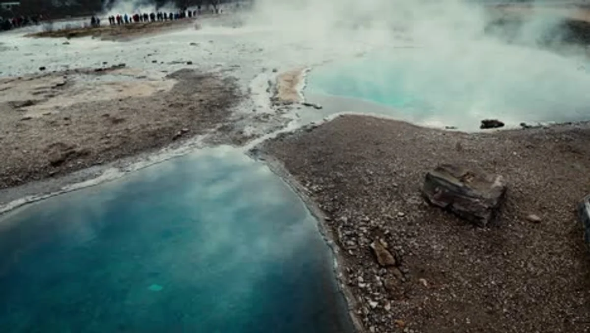 iceland hidden hot spring aerial drone