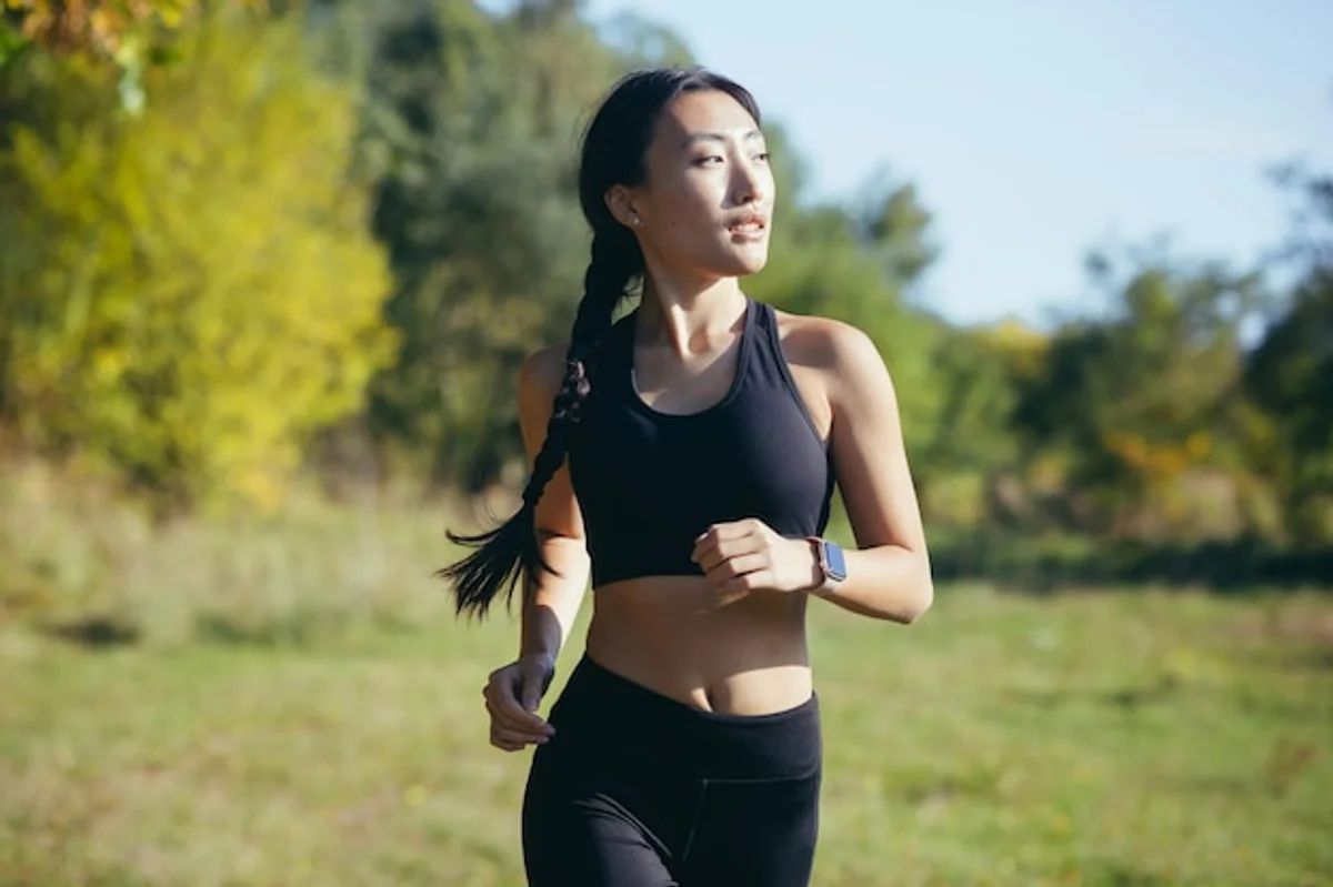 woman jogging morning park healthy lifestyle happy