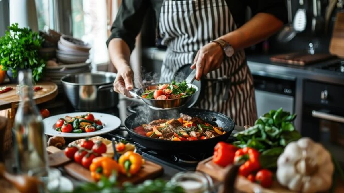 family cooking soup german kitchen fresh vegetables healthy lifestyle