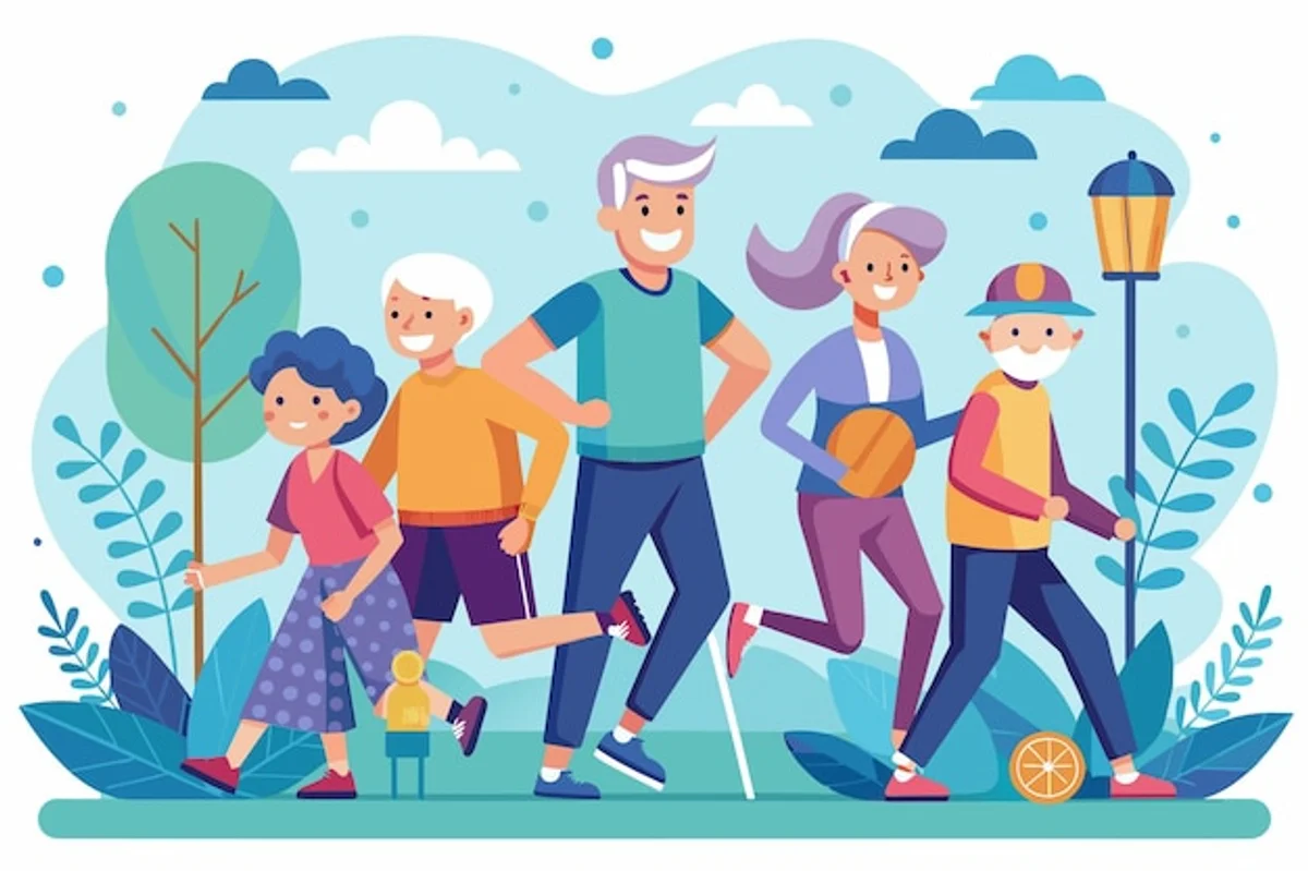 Diverse people walking in the park healthy lifestyle