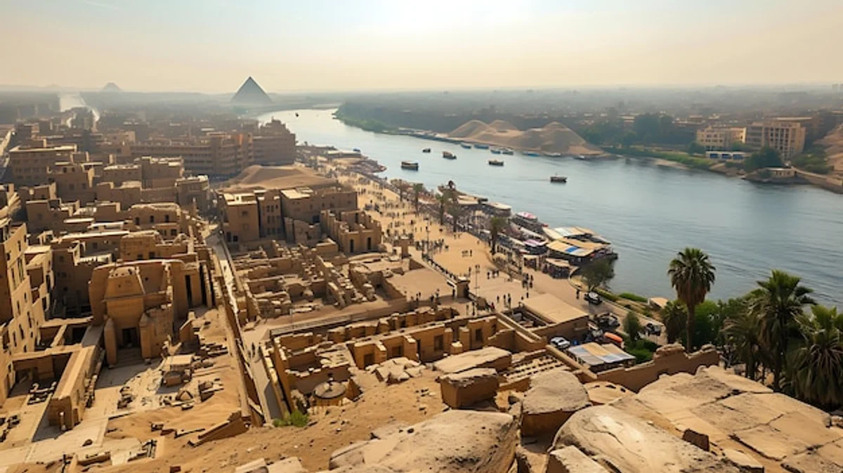 aerial view of giza pyramids with mysterious symbols