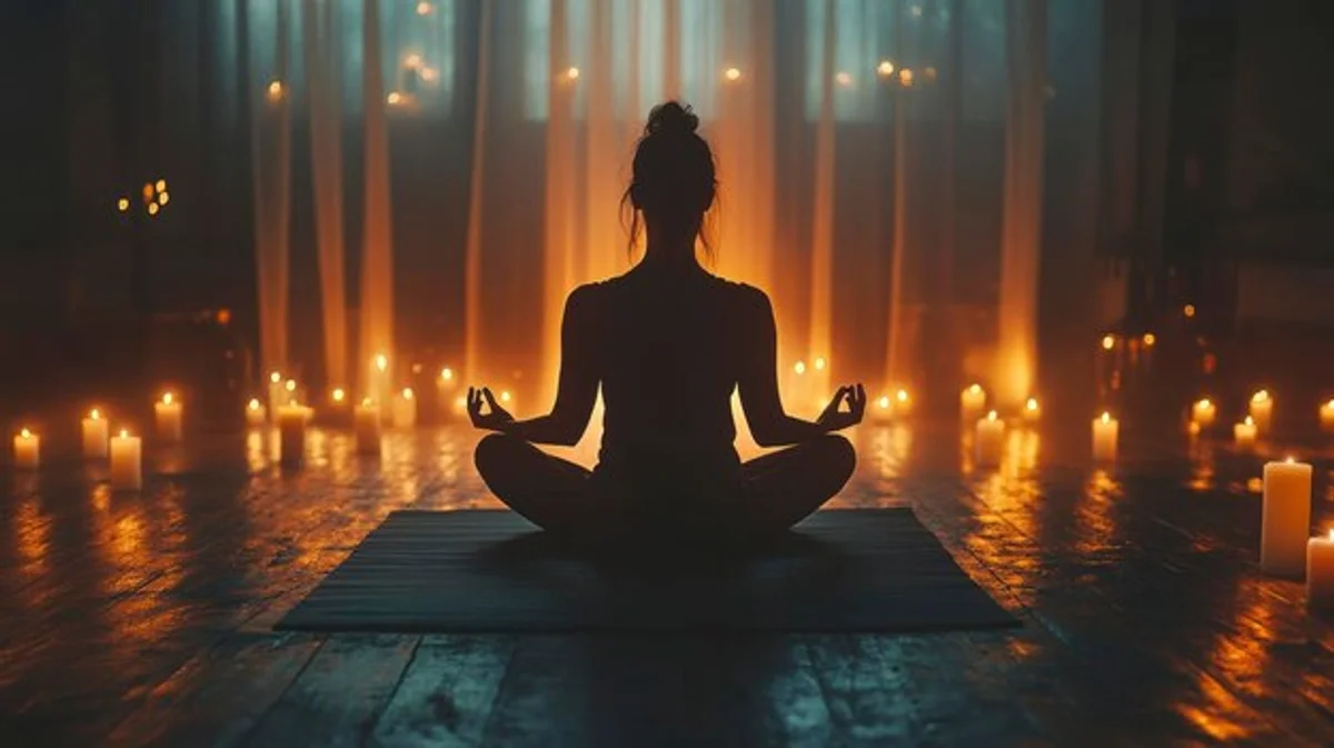 adult relaxing in dark room mindfulness night