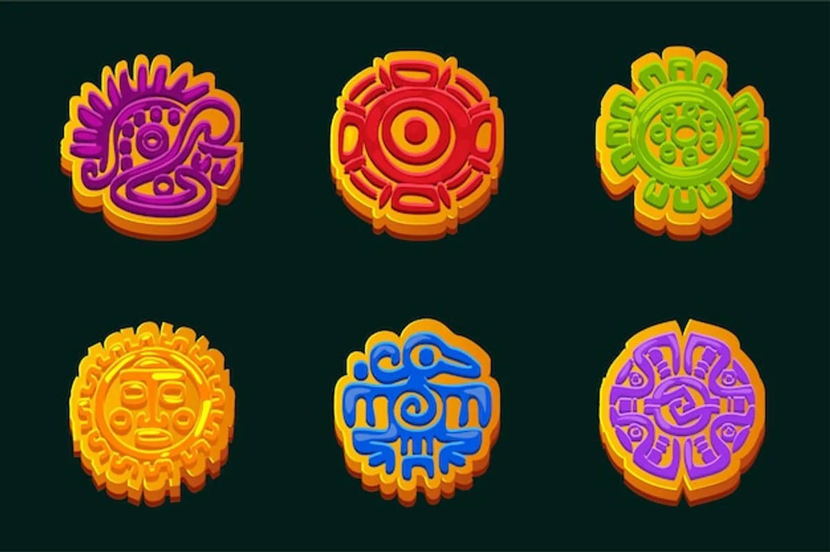 aztec calendar glyphs colorful detail