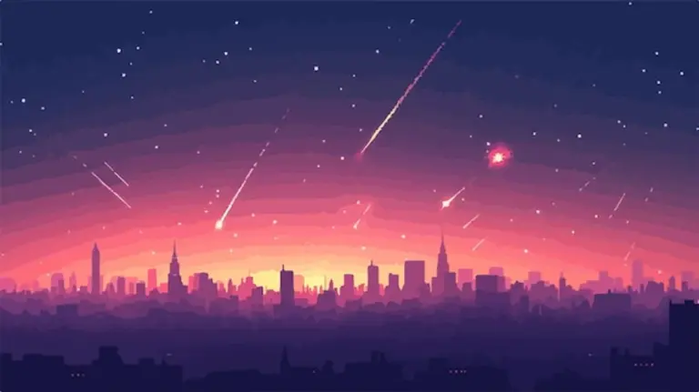 spectacular meteor shower over city night
