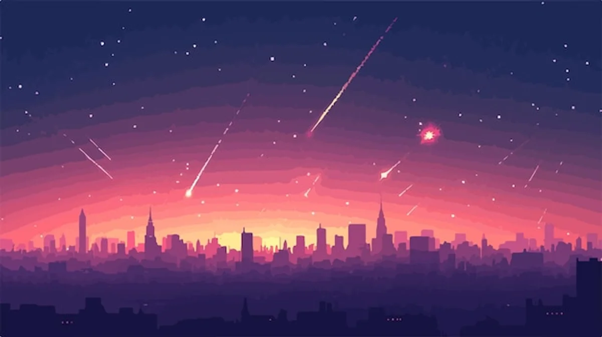spectacular meteor shower over city night