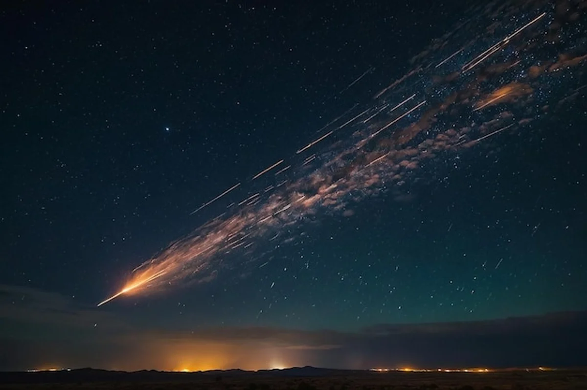 night sky meteor shower long exposure
