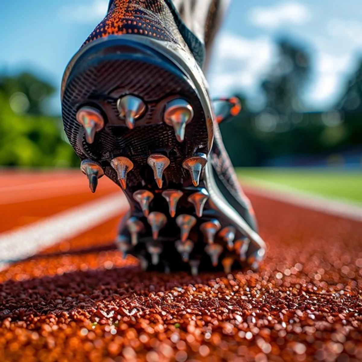 sprinter starting blocks close up track shoes spikes technology