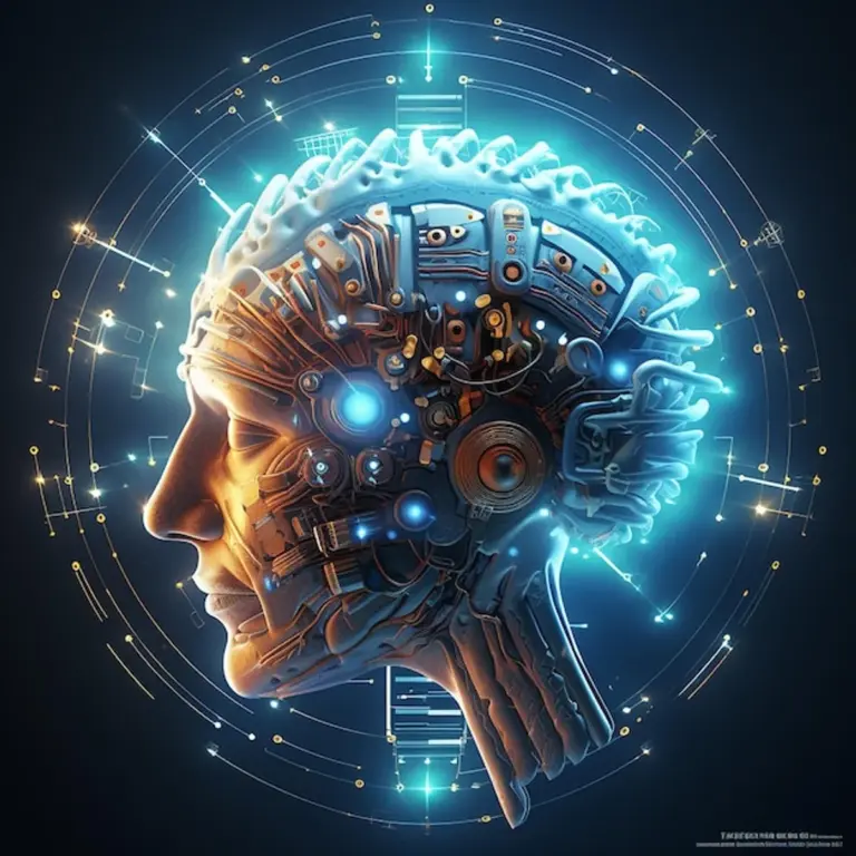 human brain vs artificial intelligence creative concept