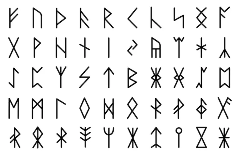 mysterious germanic runes on ancient stone background