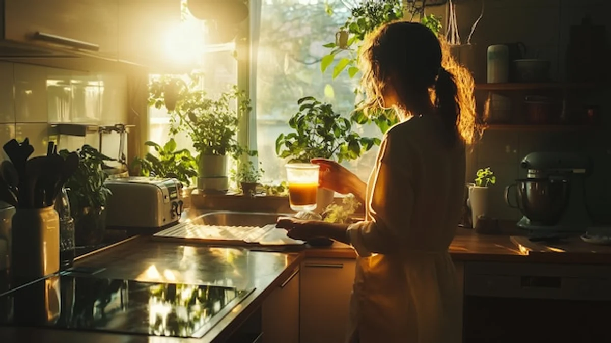 herbal tea in a cozy kitchen with natural light