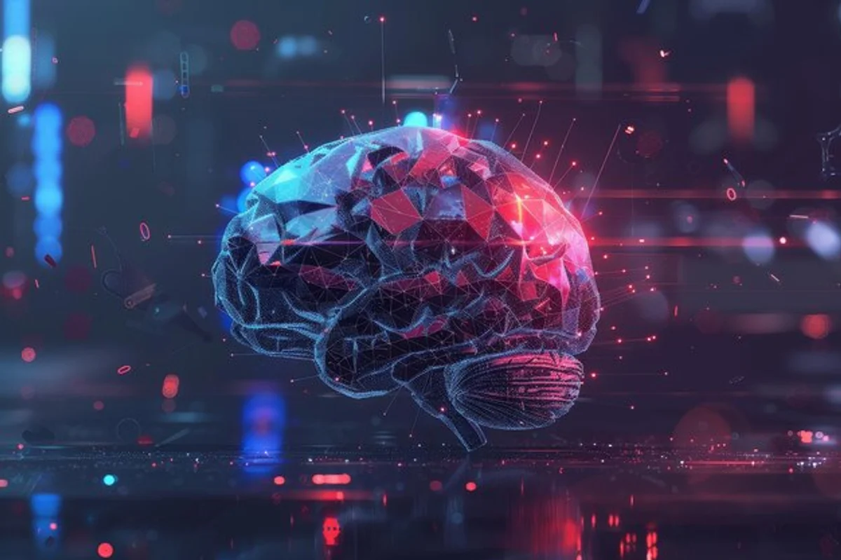 AI digital brain against computer code background