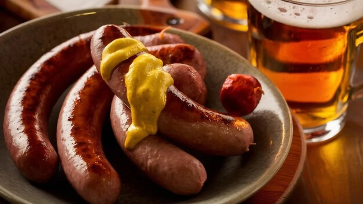 close up bratwurst boiling pot damage texture