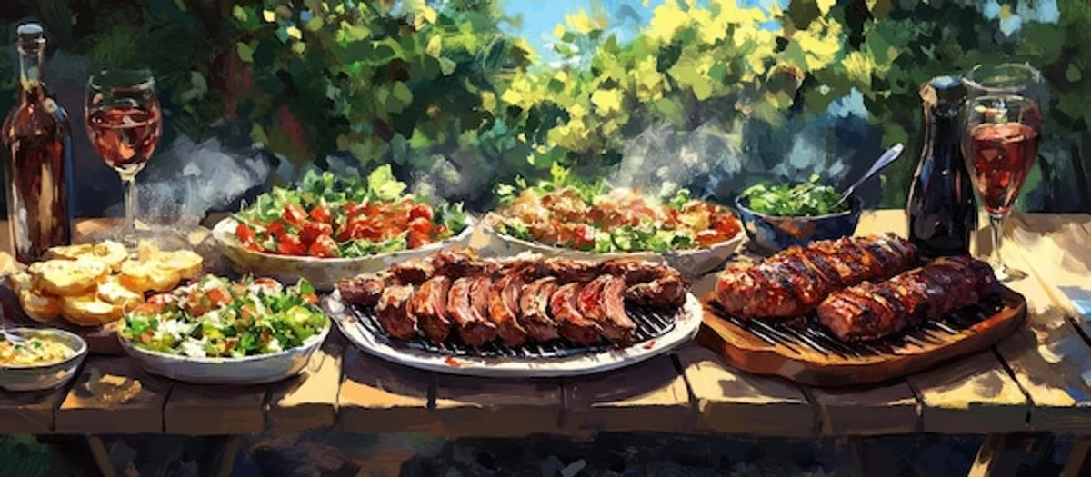 vegan sausage variety on table German BBQ summer