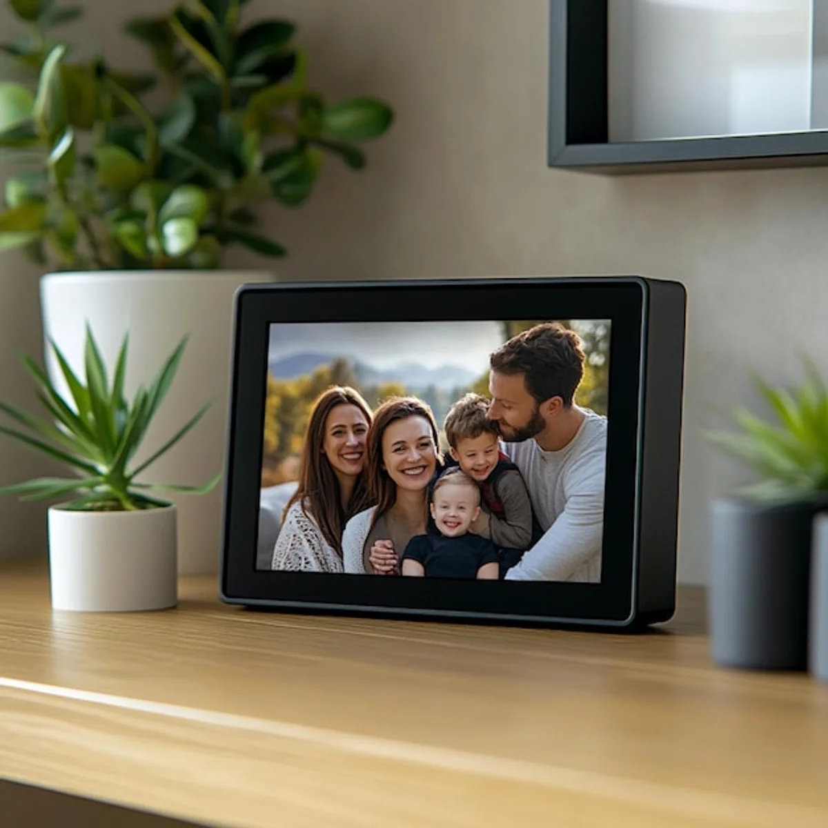 laptop as digital photo frame with family images