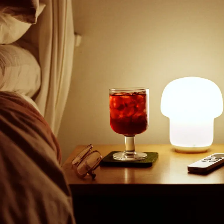 sleep disturbing drinks, different beverages on nightstand, restless night