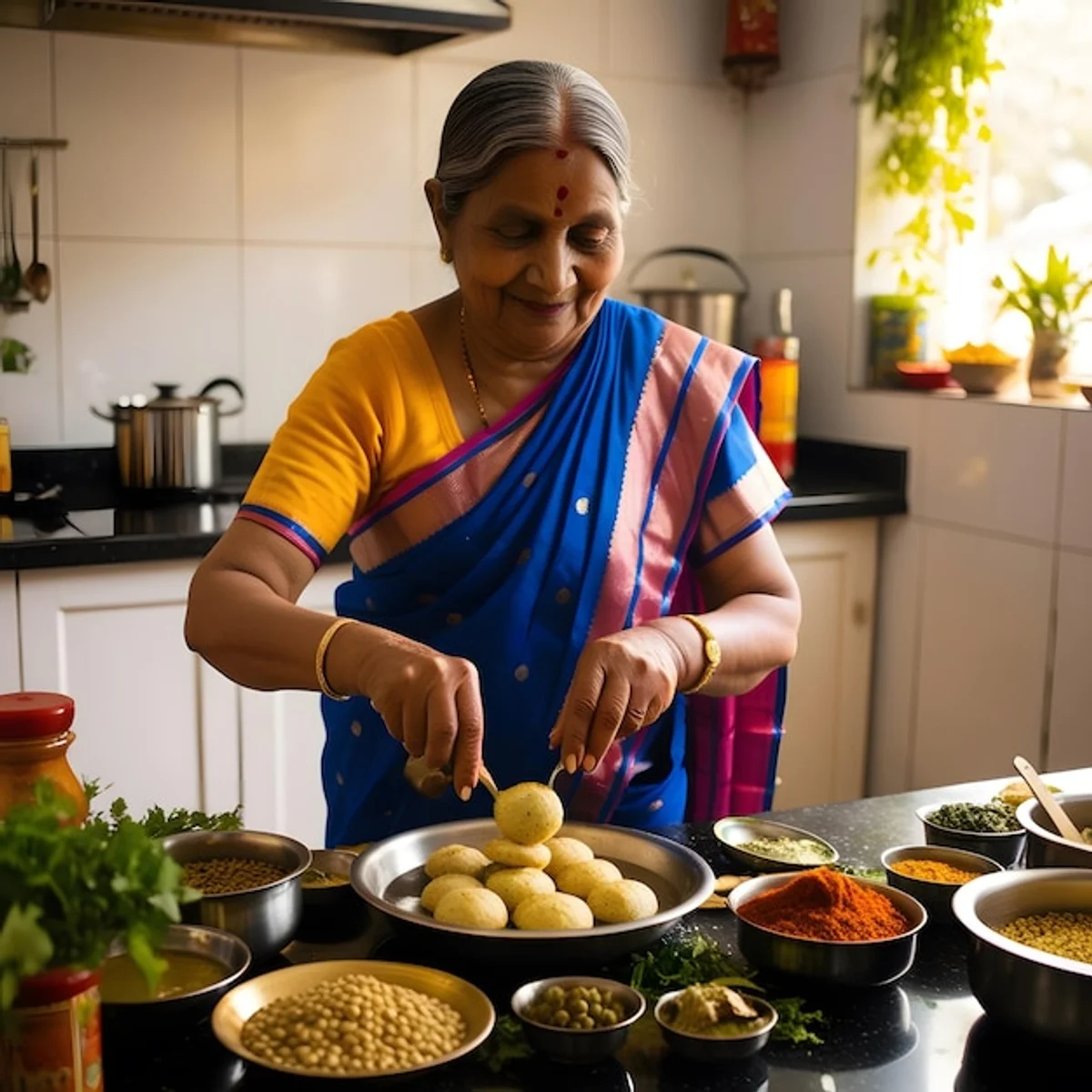 aromatic fresh herbs on kitchen table elderly cooking