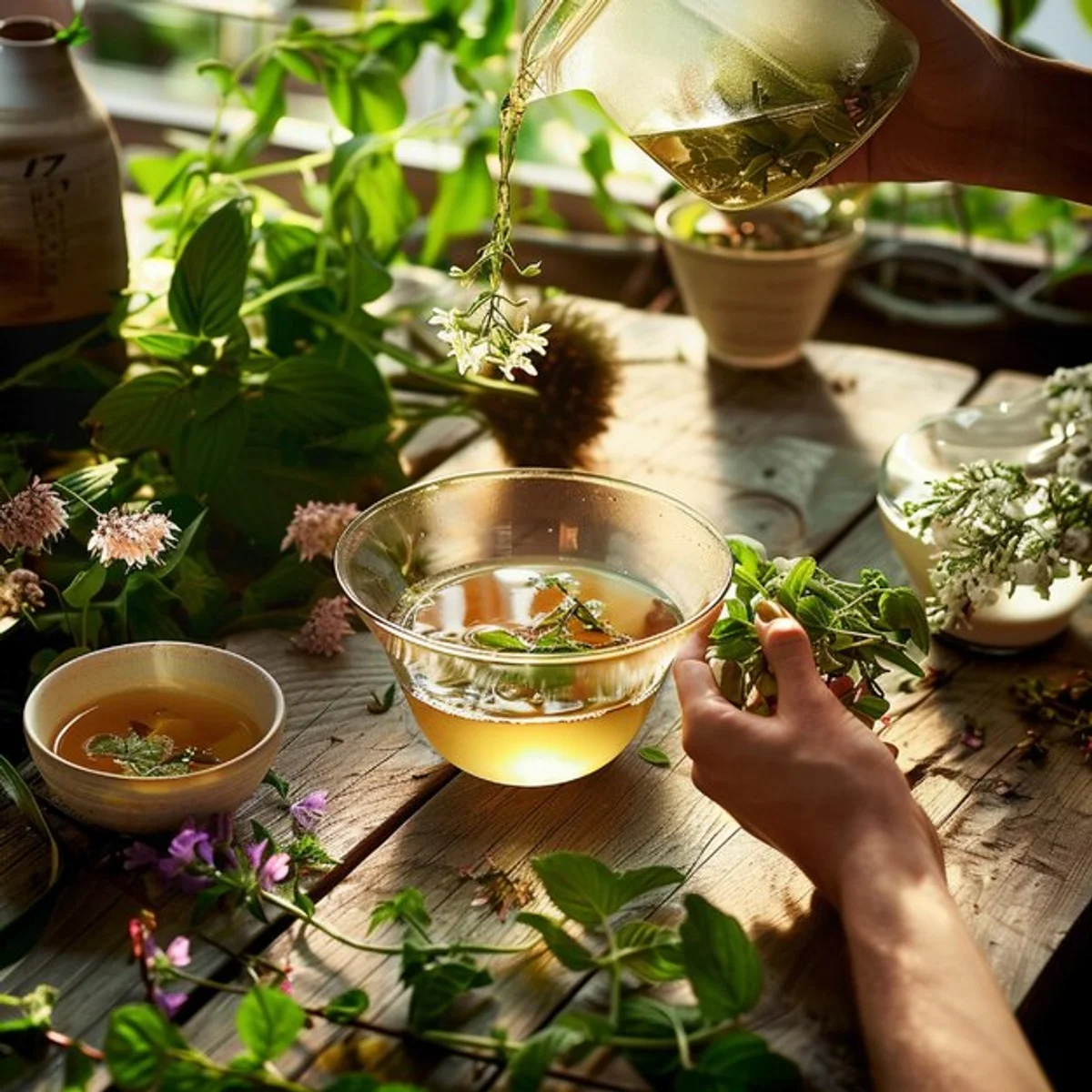 fresh herbal tea in garden