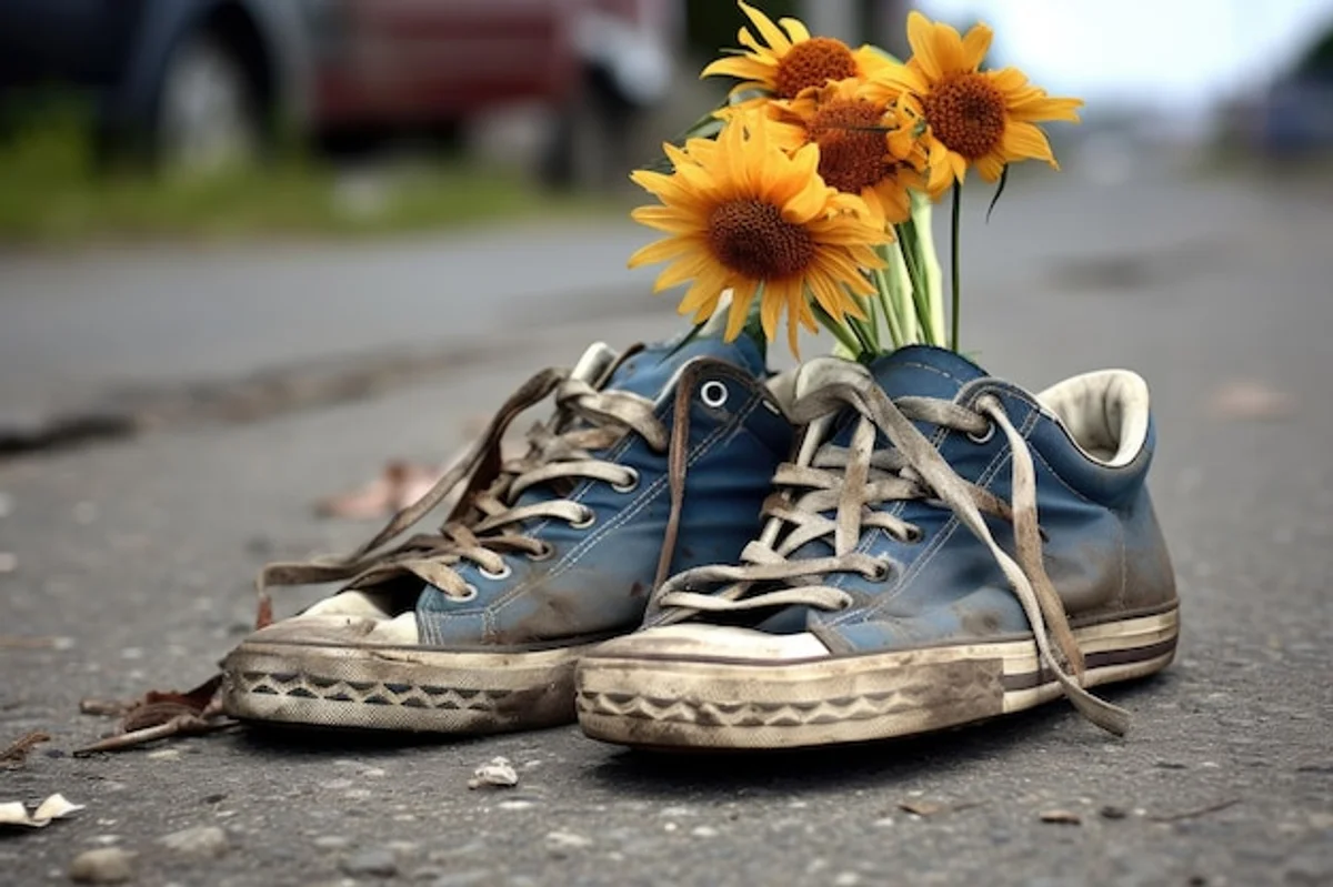 old running shoes in the garden use