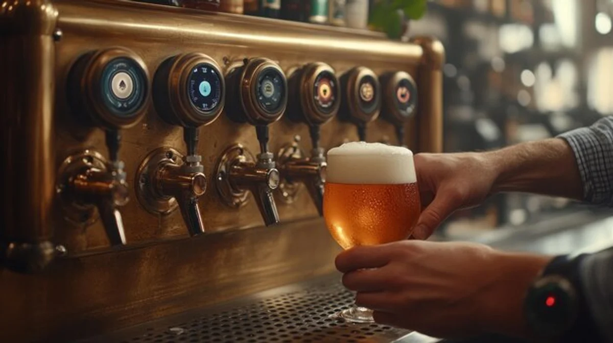 pouring healthy light beer in modern bar