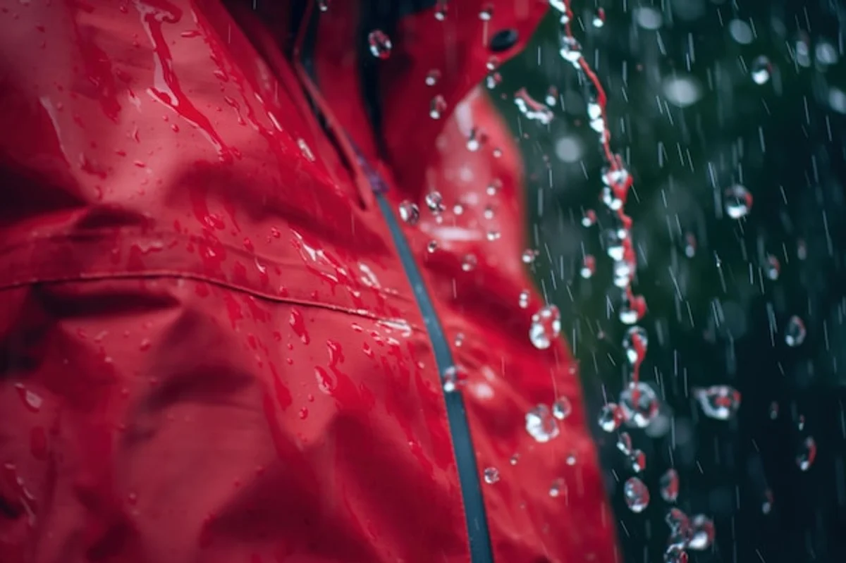 close up water repellent nanotechnology jacket rain droplets