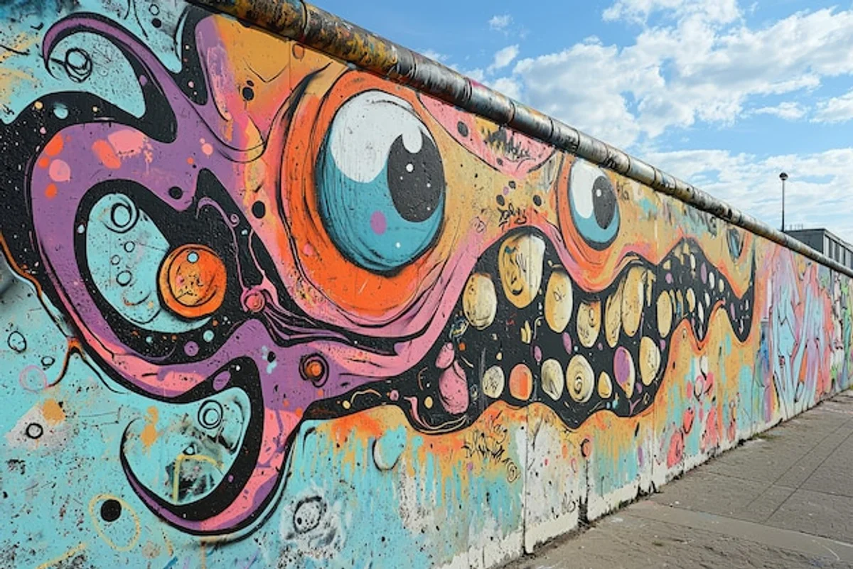 berlin wall graffiti colorful present day street art tourists