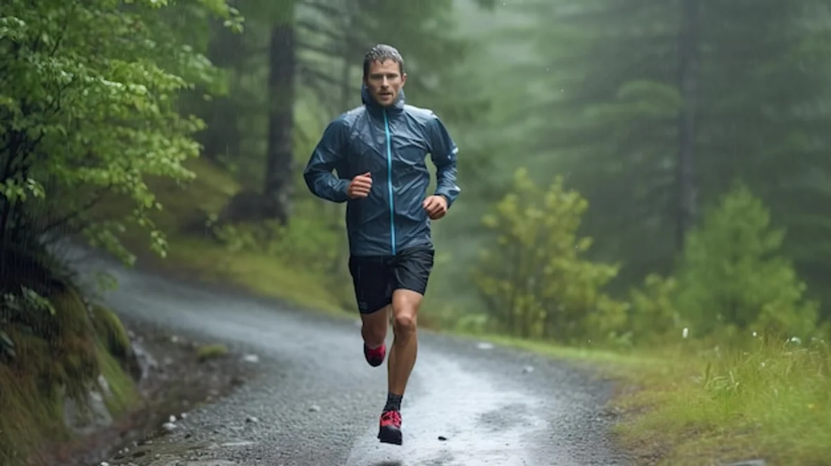German runners training during heavy rain