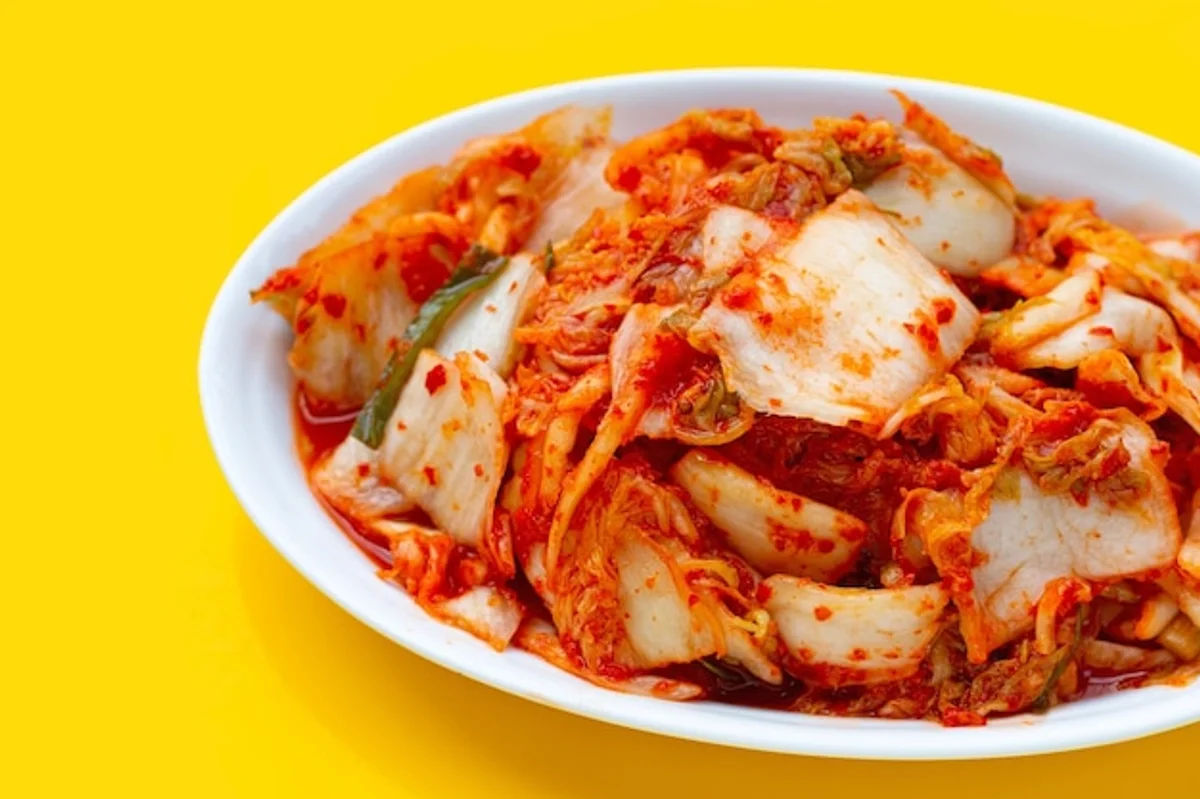 close up kimchi colorful healthy fermentation vegetarian
