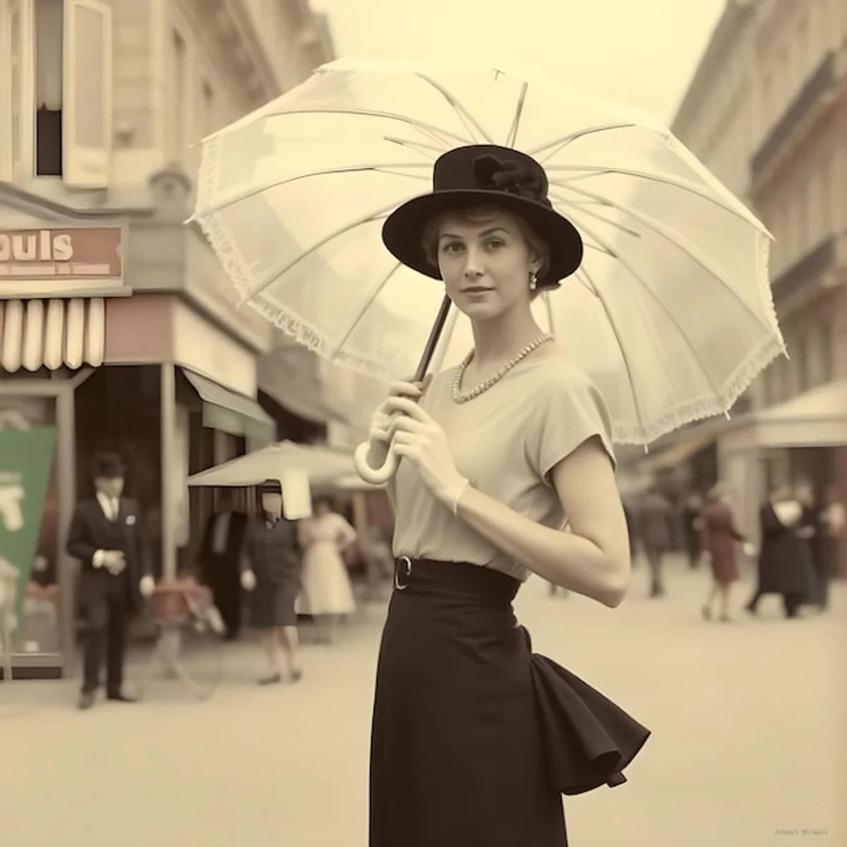 vintage umbrella fashion woman city street