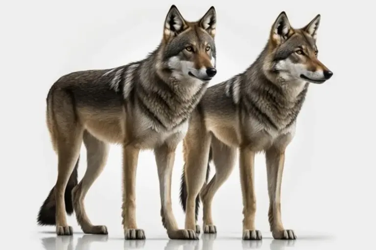 wolf and dog side by side in the wild