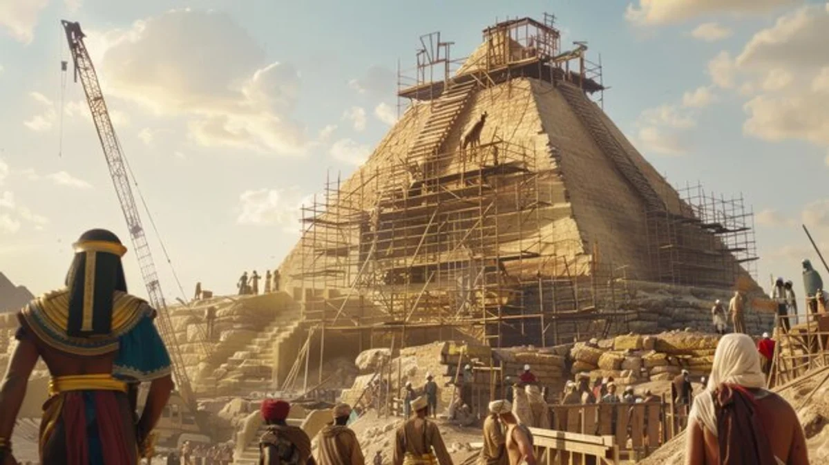 Egyptian workers building pyramids reconstruction