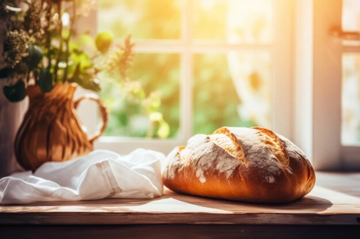 rustic sourdough bread in home kitchen