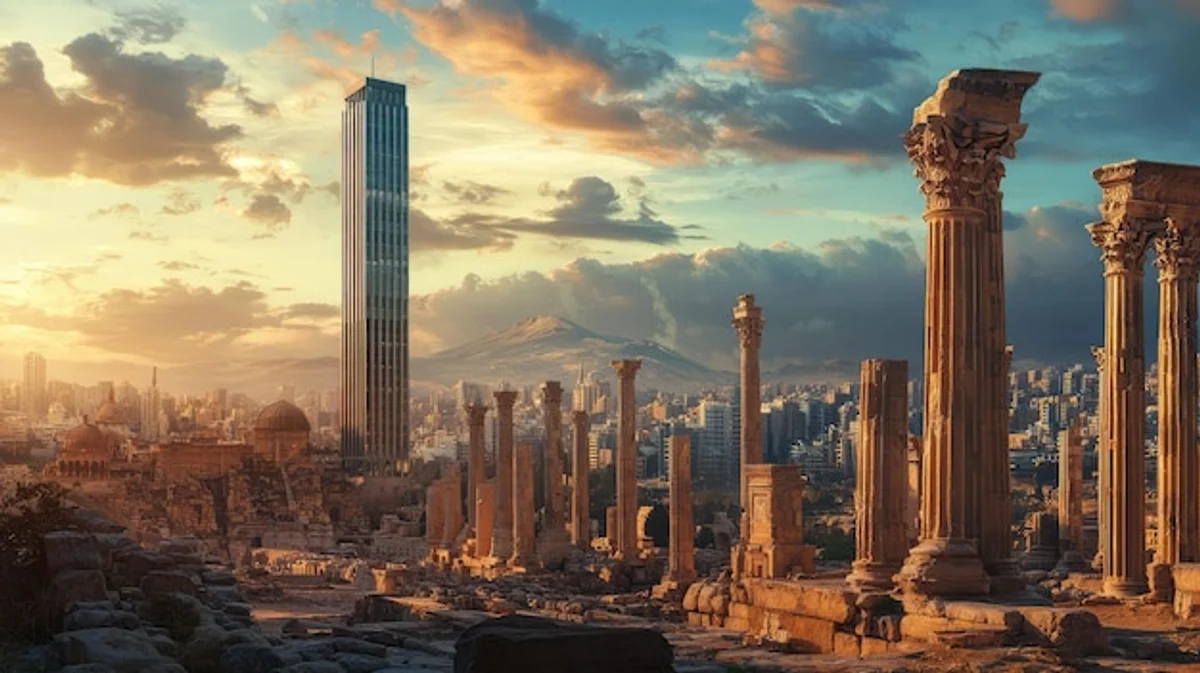 ancient rome ruins and modern city contrast