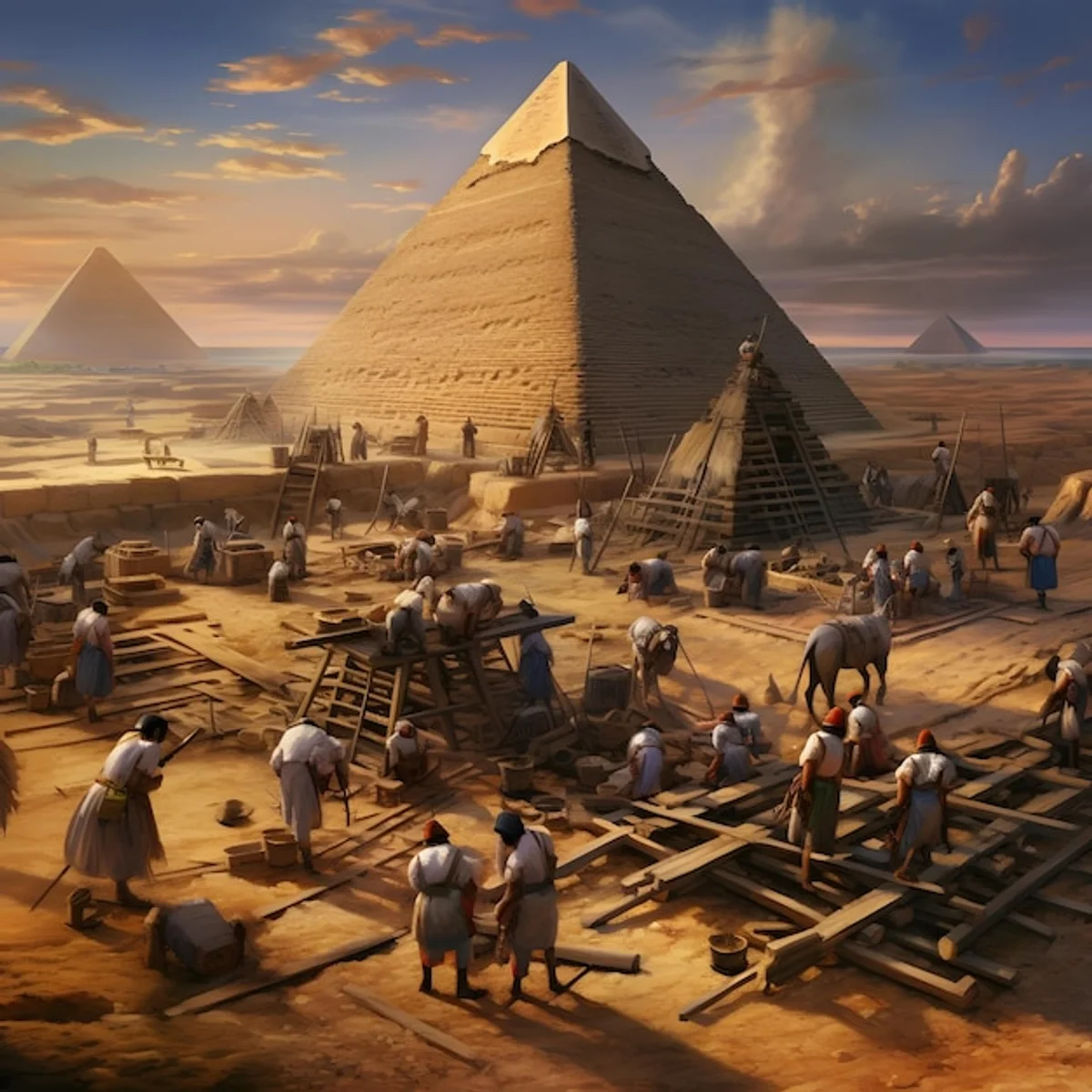 ancient egyptian workers building pyramid
