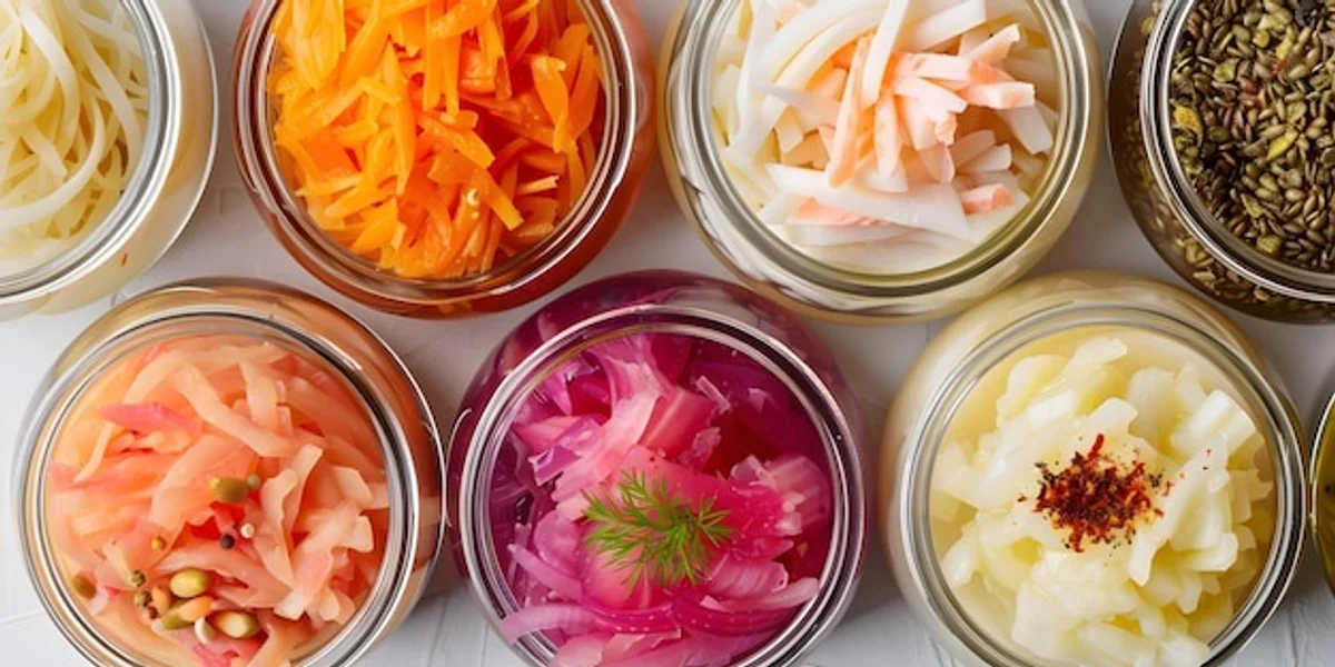 healthy gut microbiome concept sauerkraut vegetables