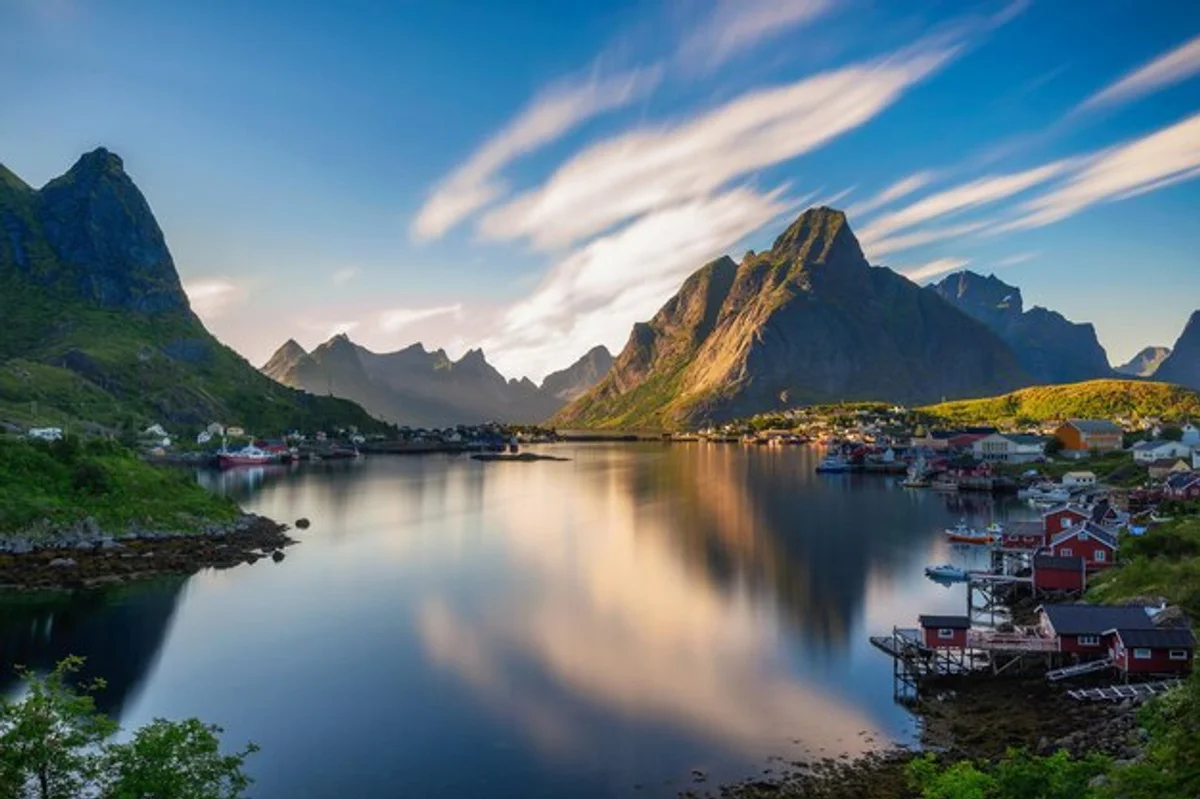 fjord village norway sunrise mist