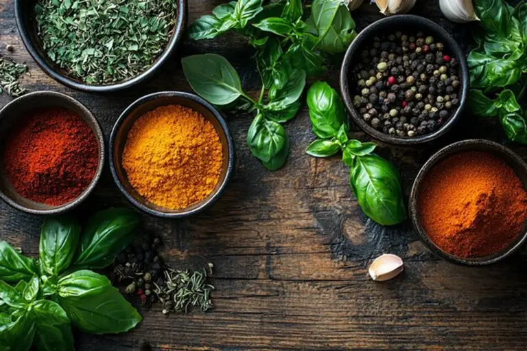 natural spices and herbs flatlay healthy cooking