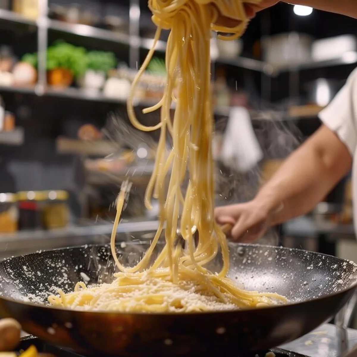italian chef cooking al dente pasta kitchen