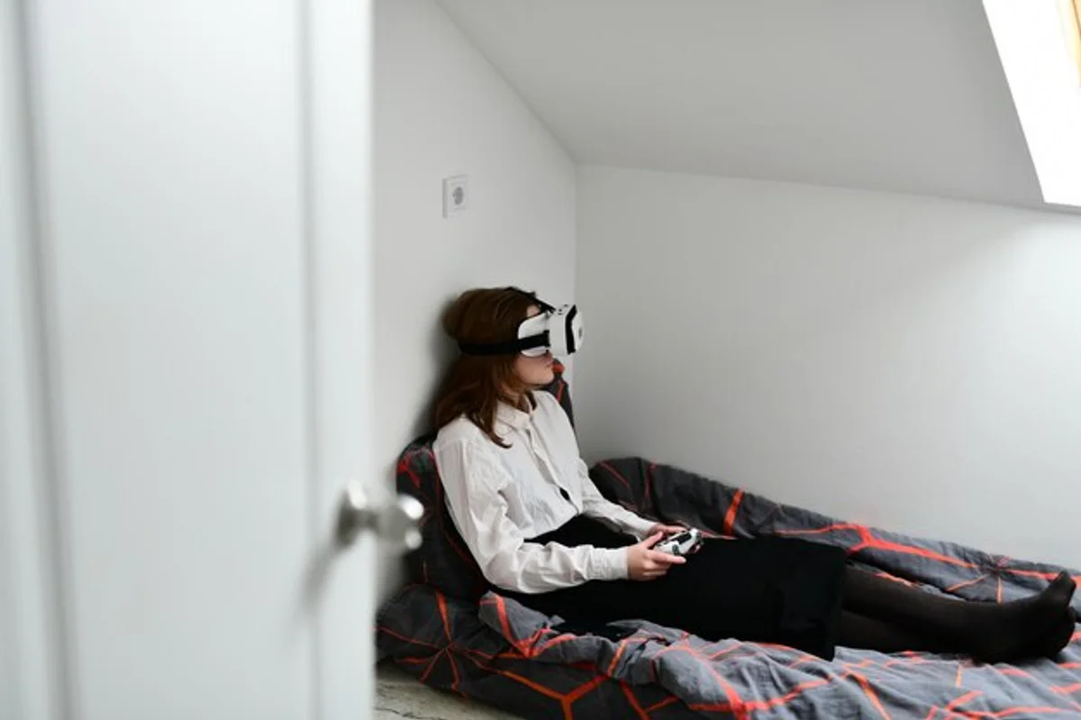 woman set up smart lights with mobile phone in cozy german living room