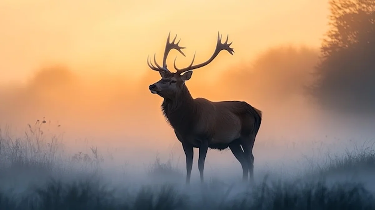 red deer forest morning fog wildlife photography