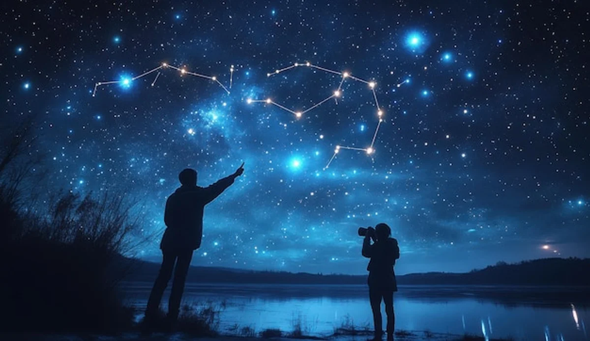 person using binoculars stargazing backyard night