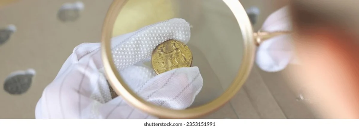 person hand holding valuable coin german attic treasure closeup