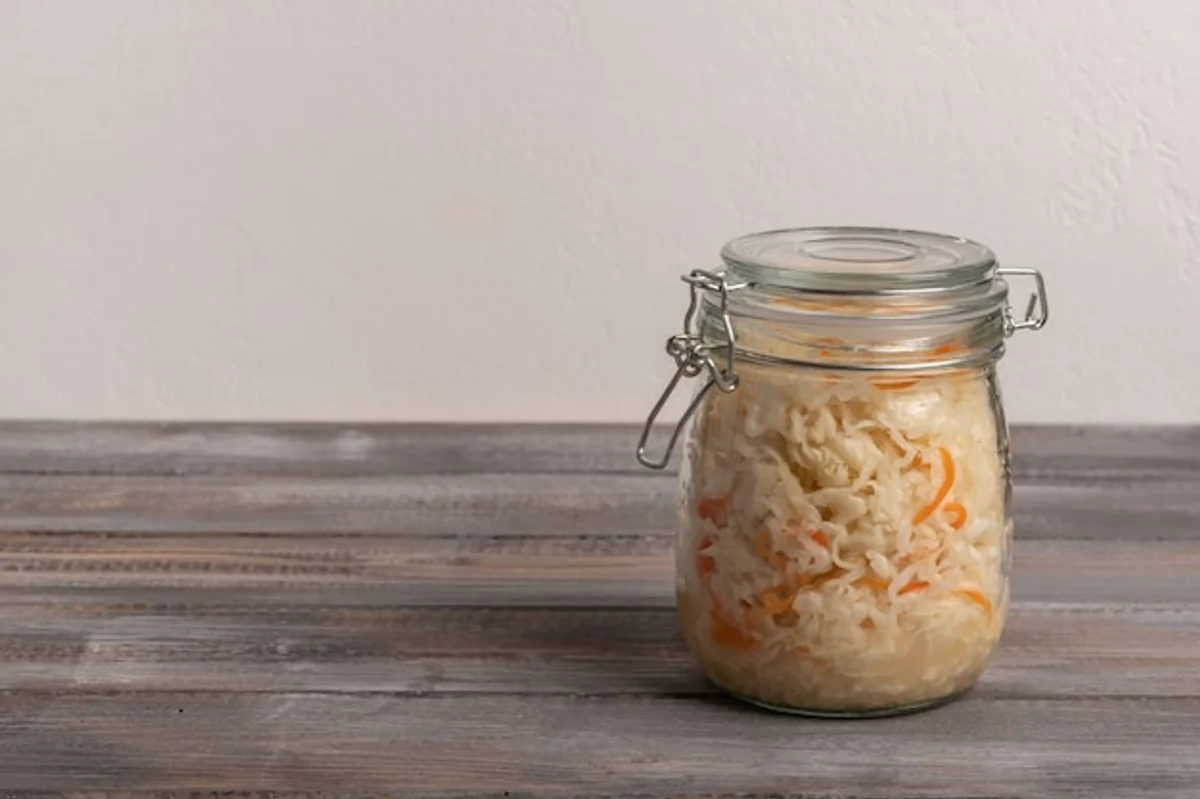 homemade sauerkraut fermentation glass jar rustic