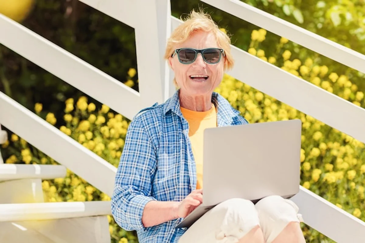 senior woman learning something new happy outside